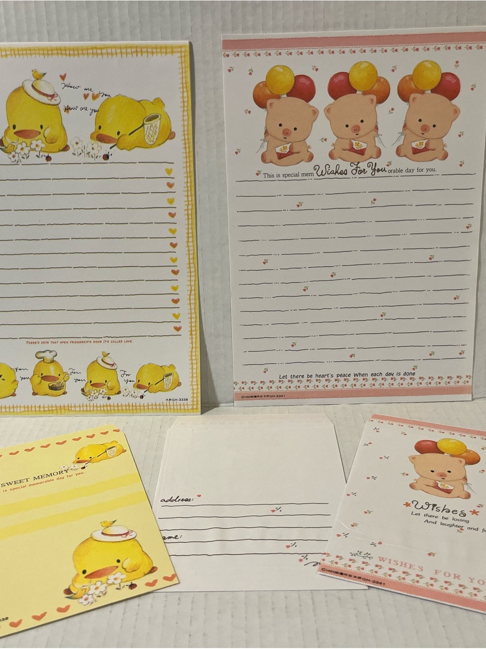 1993 Vintage Stationary Set Yellow Duck & Pink Bear Party Note Pad Set